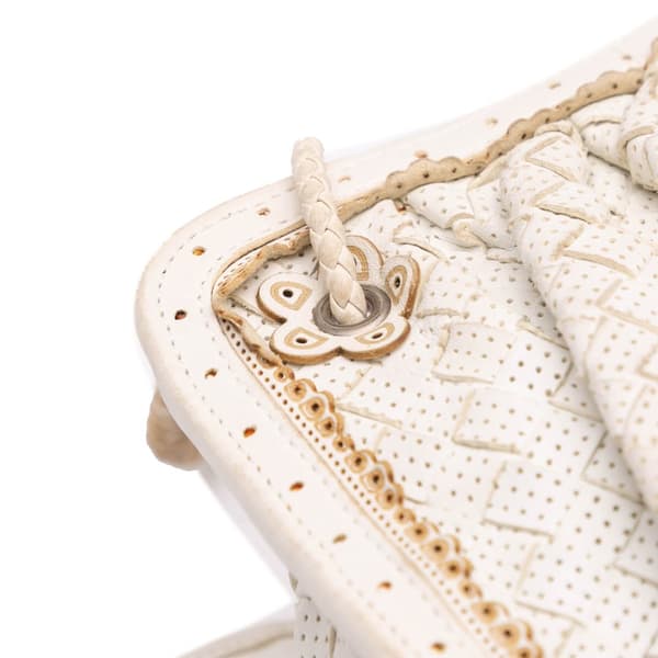 Pre-owned Bottega Veneta Woven Perforated Leather Shoulder Bag White