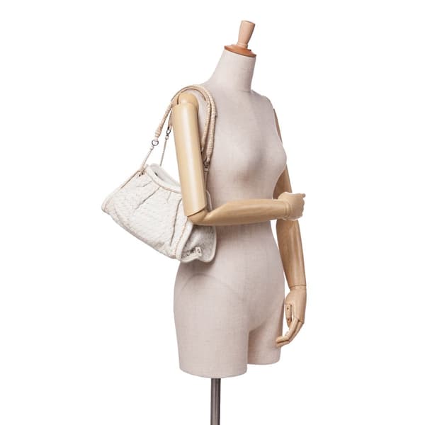 Pre-owned Bottega Veneta Woven Perforated Leather Shoulder Bag White