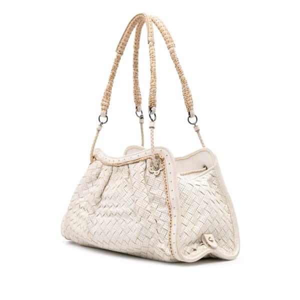 Pre-owned Bottega Veneta Woven Perforated Leather Shoulder Bag White