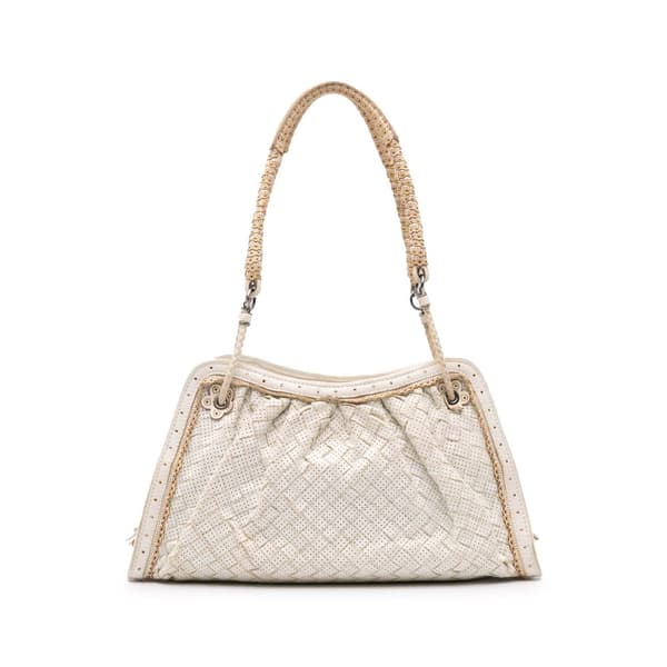 Pre-owned Bottega Veneta Woven Perforated Leather Shoulder Bag White