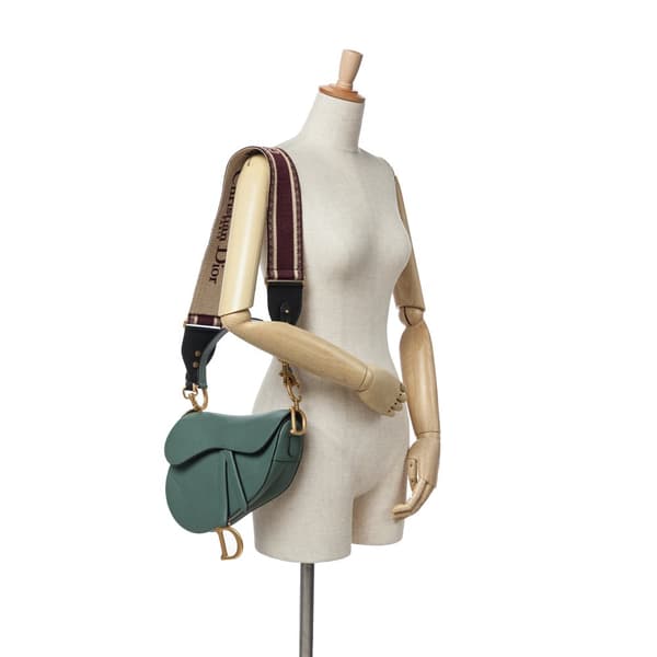 Pre-owned Dior Grained Calfskin Saddle Bag Green