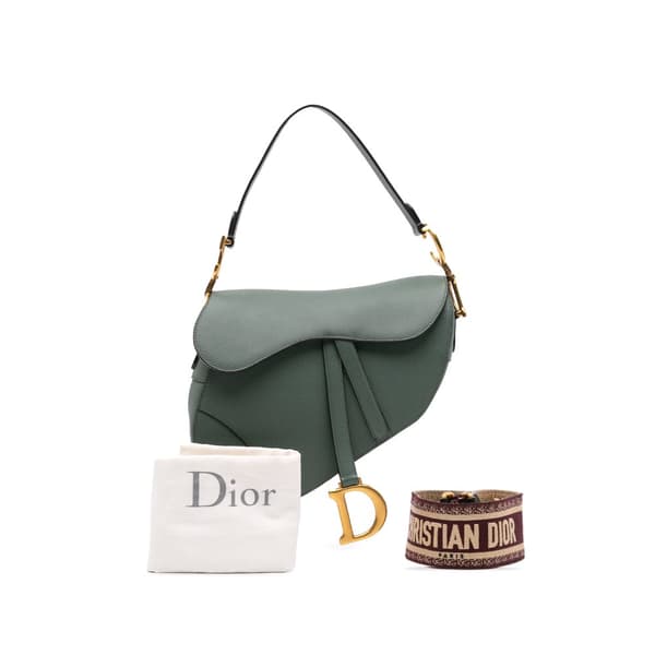 Pre-owned Dior Grained Calfskin Saddle Bag Green