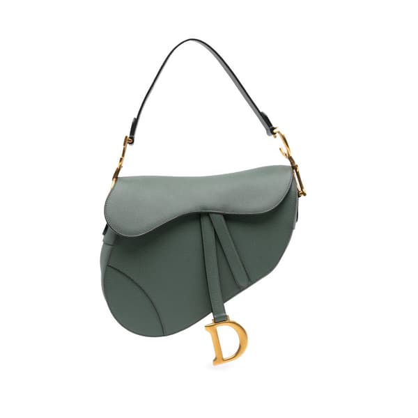 Pre-owned Dior Grained Calfskin Saddle Bag Green