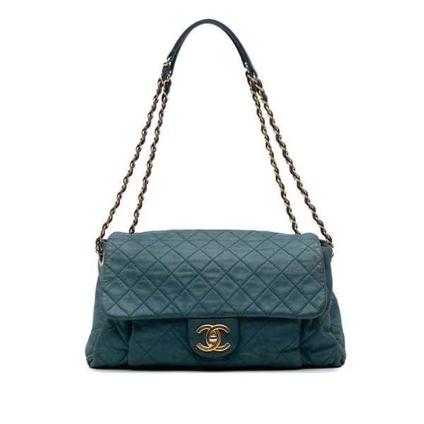 Pre-owned Chanel Large Iridescent Calfskin Chic Quilt Flap Blue