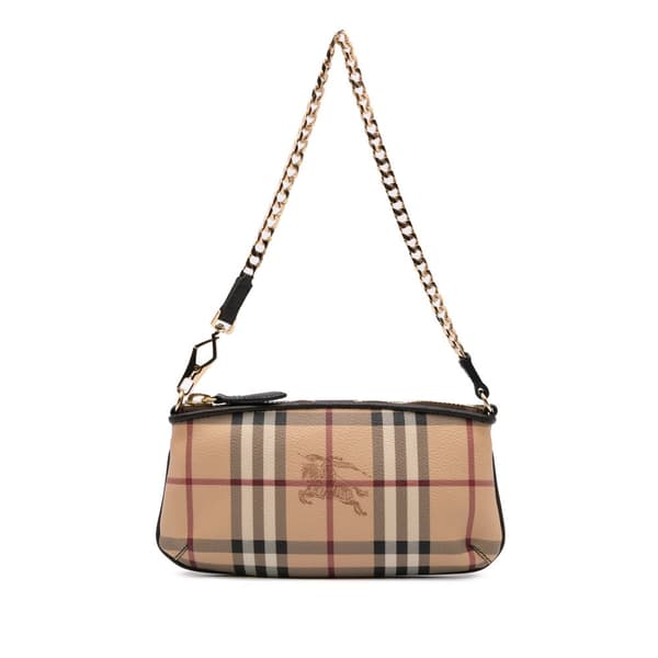 Pre-owned Burberry Haymarket Check Coated Canvas Clara Pochette Brown