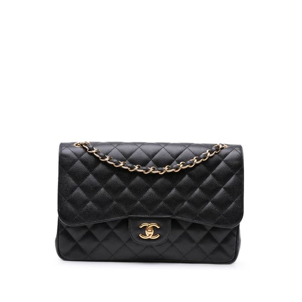 Pre-owned Chanel Jumbo Classic Caviar Double Flap Black