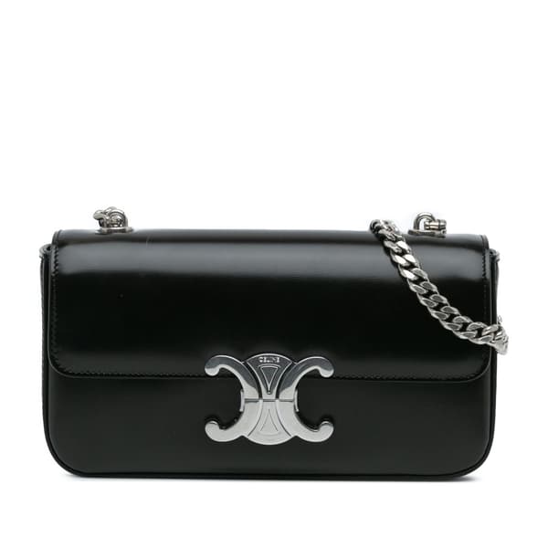 Pre-owned Celine Shiny Calfskin Claude Chain Shoulder Bag Black
