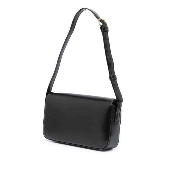 Pre-owned Celine Shiny Calfskin Triomphe Claude Shoulder Bag Black