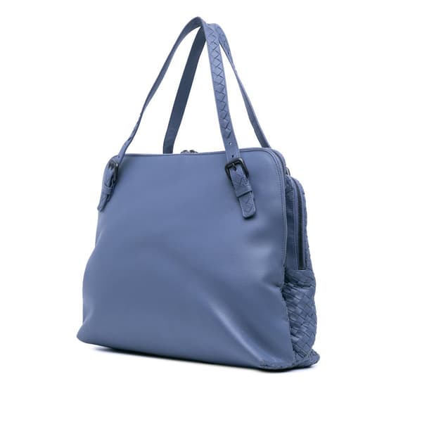 Pre-owned Bottega Veneta Leather Intrecciato Shoulder Bag Blue