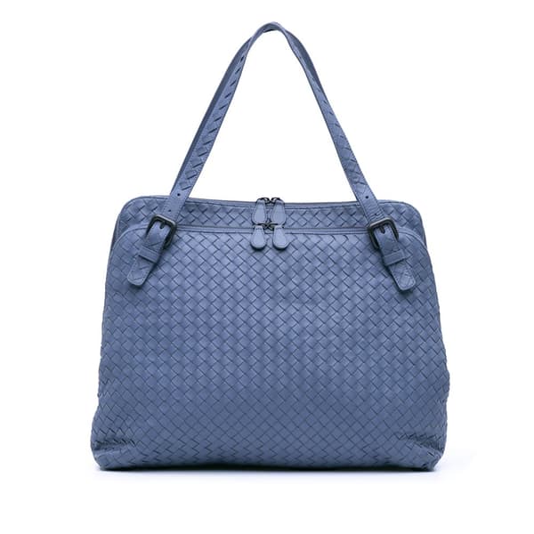 Pre-owned Bottega Veneta Leather Intrecciato Shoulder Bag Blue