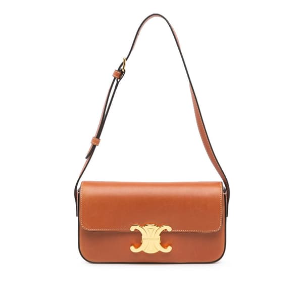 Pre-owned Celine Leather Triomphe Claude Shoulder Bag Brown