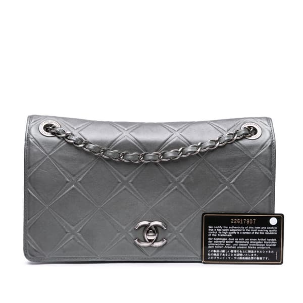 Pre-owned Chanel Medium Embossed Calfskin Propeller Flap Gray