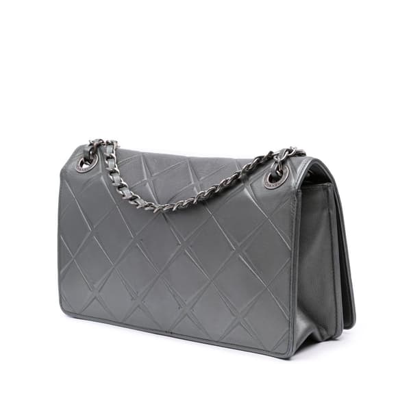 Pre-owned Chanel Medium Embossed Calfskin Propeller Flap Gray