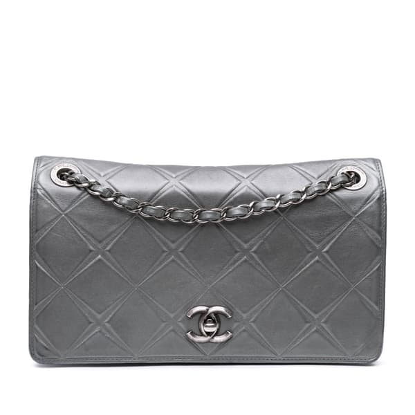 Pre-owned Chanel Medium Embossed Calfskin Propeller Flap Gray