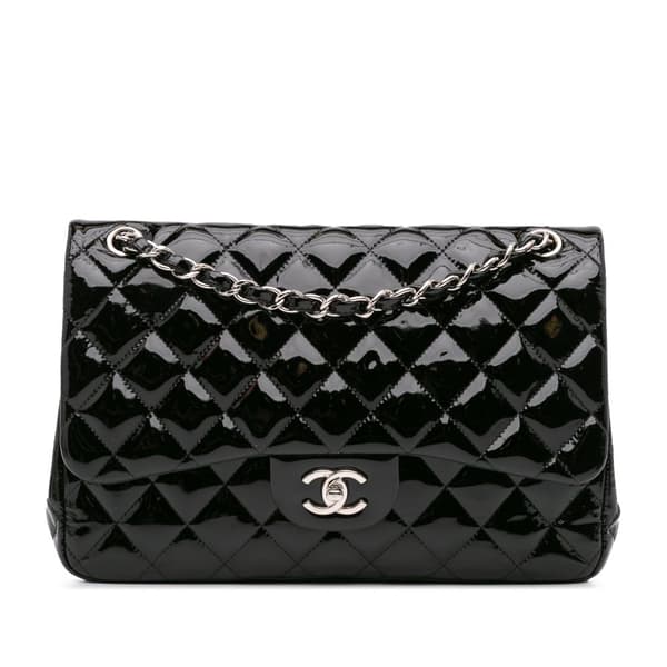 Pre-owned Chanel Jumbo Classic Patent Double Flap Black