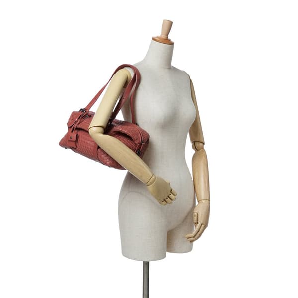 Pre-owned Bottega Veneta Nappa Intrecciato Montaigne Shoulder Bag Red