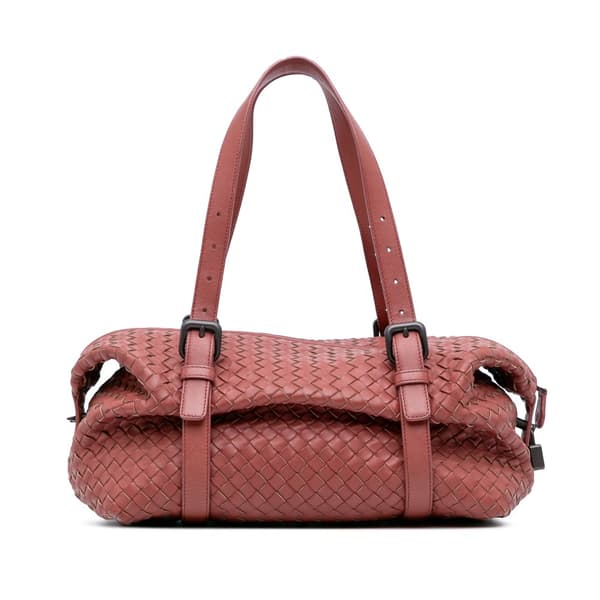 Pre-owned Bottega Veneta Nappa Intrecciato Montaigne Shoulder Bag Red