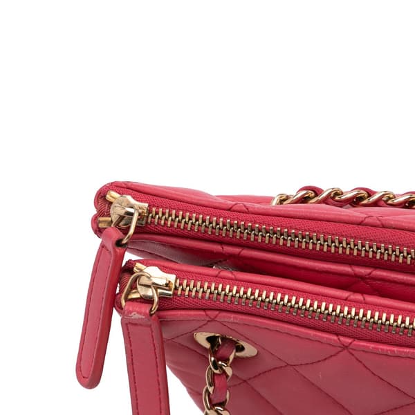 Pre-owned Chanel Quilted Lambskin Double Case with Chain Pink