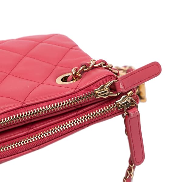 Pre-owned Chanel Quilted Lambskin Double Case with Chain Pink