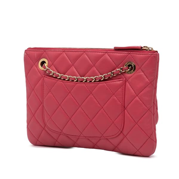 Pre-owned Chanel Quilted Lambskin Double Case with Chain Pink