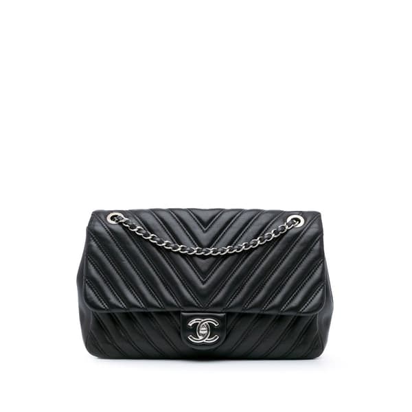 Pre-owned Chanel Jumbo Classic Chevron Lambskin Double Stitch Single Flap Black