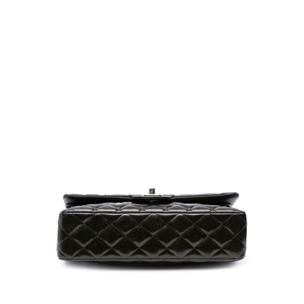 Pre-owned Chanel Medium Classic Striped Patent Double Flap Black