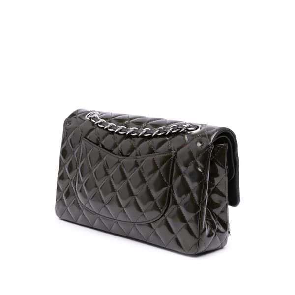 Pre-owned Chanel Medium Classic Striped Patent Double Flap Black