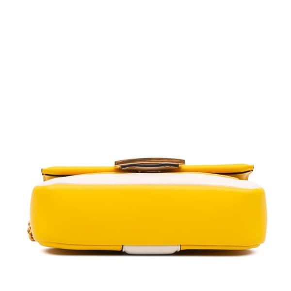 Pre-owned Fendi Mini Bicolor Nappa Apolo Chain Baguette Shoulder Bag Yellow