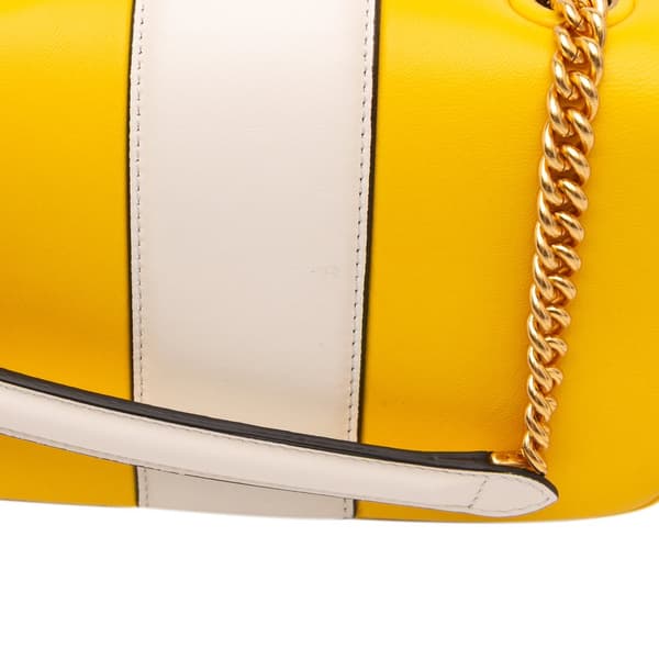 Pre-owned Fendi Mini Bicolor Nappa Apolo Chain Baguette Shoulder Bag Yellow