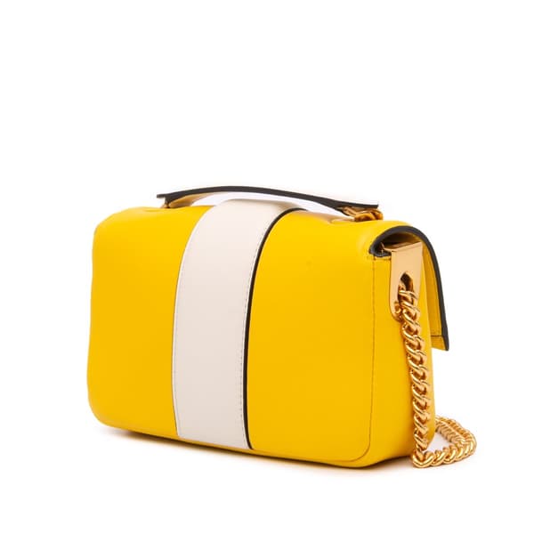 Pre-owned Fendi Mini Bicolor Nappa Apolo Chain Baguette Shoulder Bag Yellow