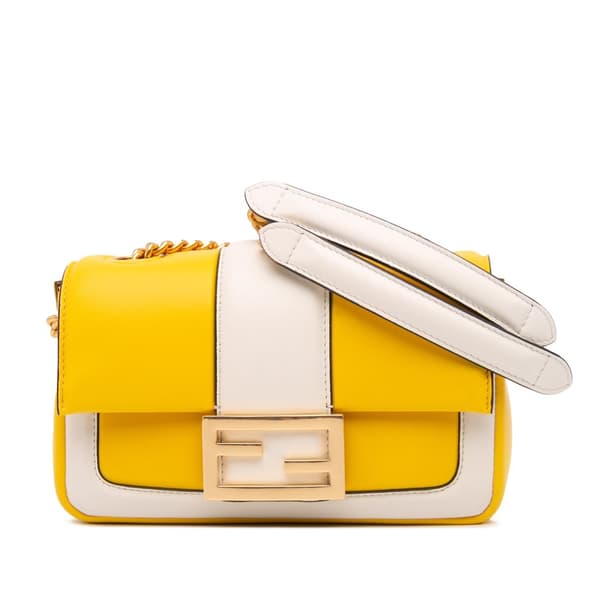 Pre-owned Fendi Mini Bicolor Nappa Apolo Chain Baguette Shoulder Bag Yellow
