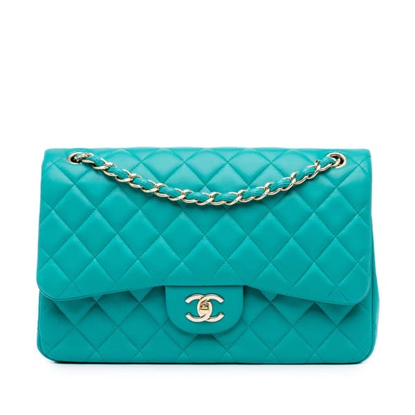 Pre-owned Chanel Jumbo Classic Lambskin Double Flap Blue