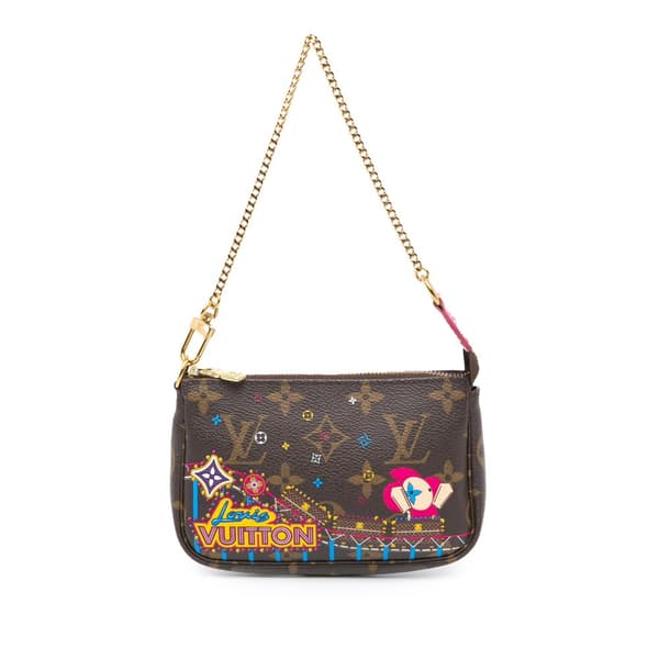 Pre-owned Louis Vuitton Monogram Vivienne Christmas Print Mini Pochette Accessoires Brown