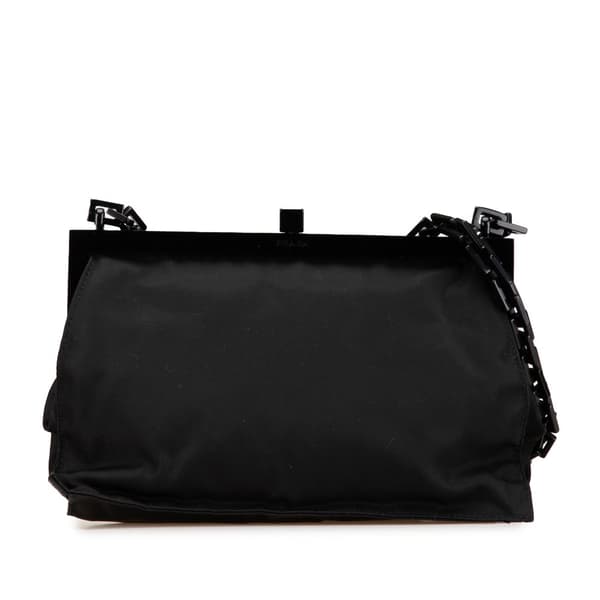 Pre-owned Prada Tessuto Frame Chain Shoulder Bag Black