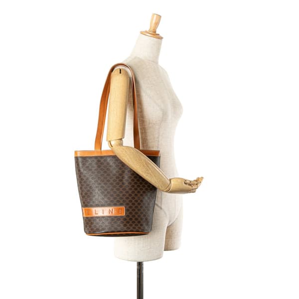 Pre-owned Celine Macadam Coated Canvas Shoulder Bag Brown