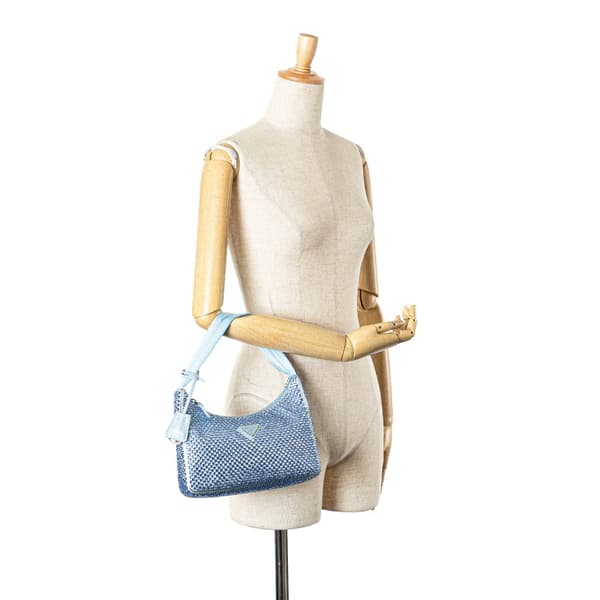 Pre-owned Prada Mini Satin Crystal Re-Edition 2000 Shoulder Bag Blue
