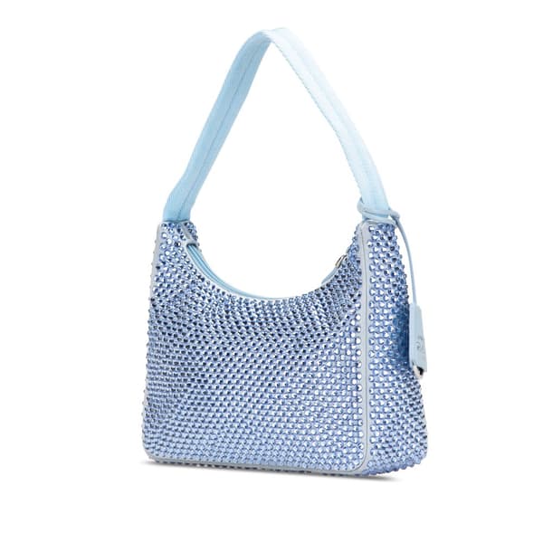 Pre-owned Prada Mini Satin Crystal Re-Edition 2000 Shoulder Bag Blue
