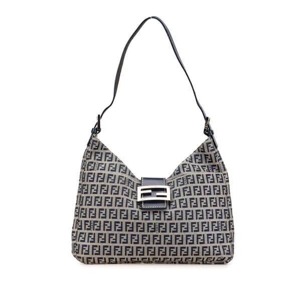 Pre-owned Fendi Zucchino Canvas Shoulder Bag Gray