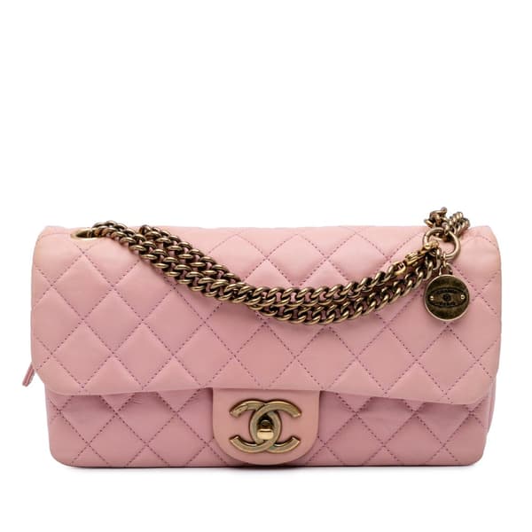 Pre-owned Chanel Quilted Calfskin CC Crown Flap Pink