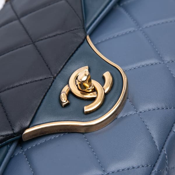 Pre-owned Chanel CC Tricolor Quilted Lambskin Double Flap Blue