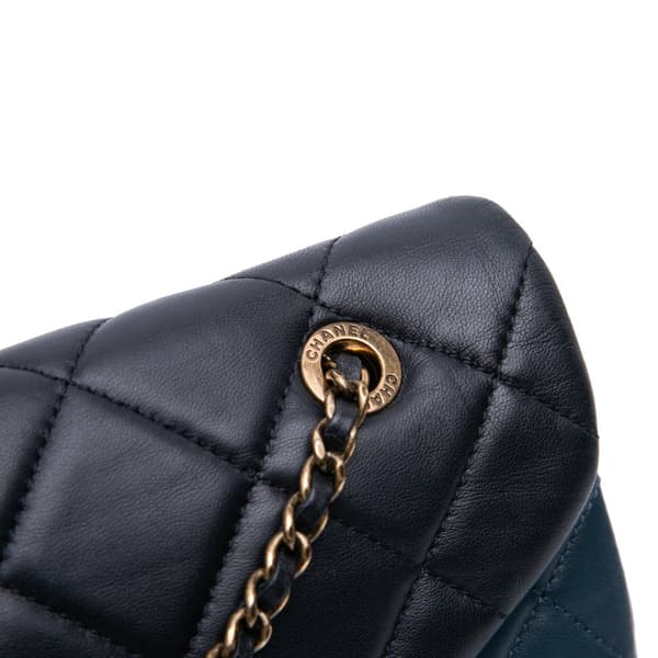 Pre-owned Chanel CC Tricolor Quilted Lambskin Double Flap Blue