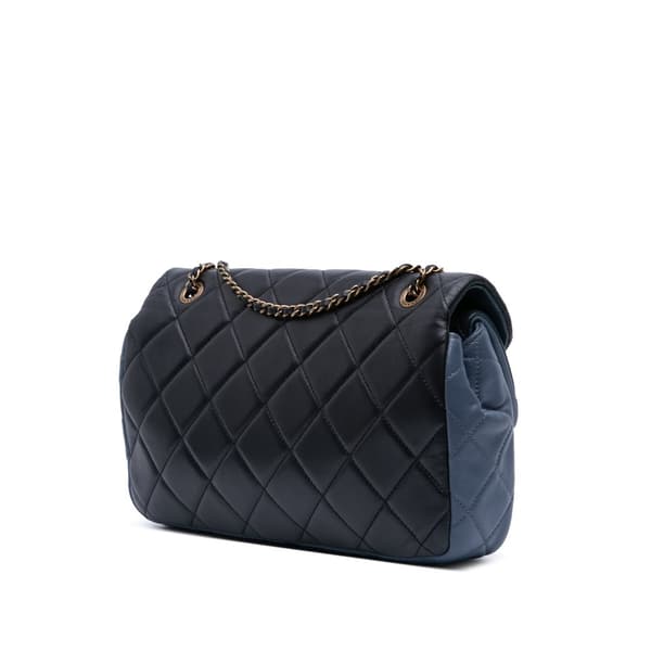 Pre-owned Chanel CC Tricolor Quilted Lambskin Double Flap Blue