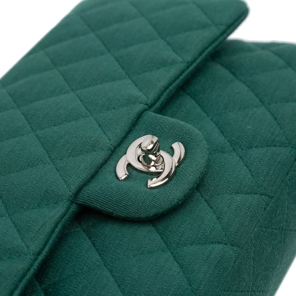Pre-owned Chanel Medium Classic Jersey Double Flap Green