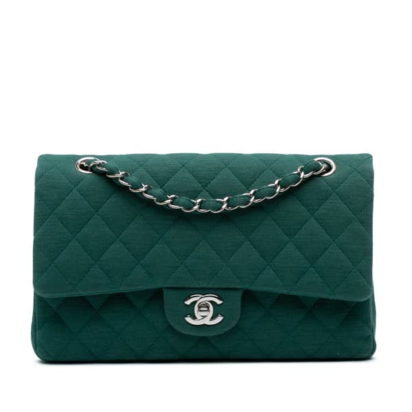 Pre-owned Chanel Medium Classic Jersey Double Flap Green
