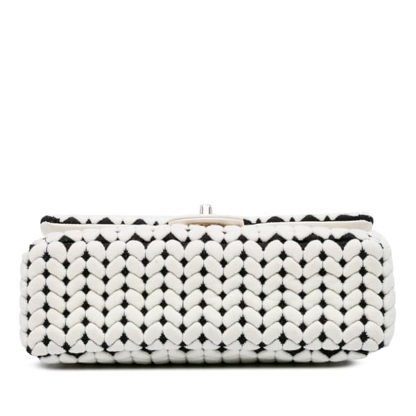 Pre-owned Chanel Medium Calfskin and Wool Knit Single Flap White
