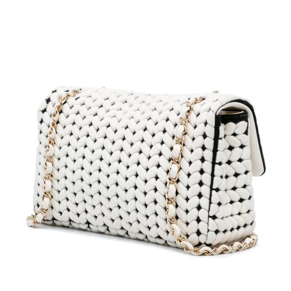 Pre-owned Chanel Medium Calfskin and Wool Knit Single Flap White