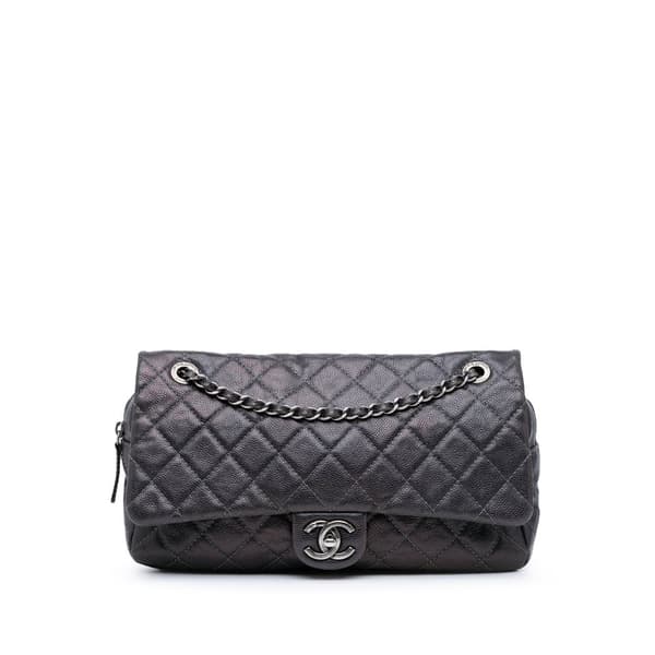 Pre-owned Chanel Jumbo Quilted Caviar Easy Flap Bag Purple