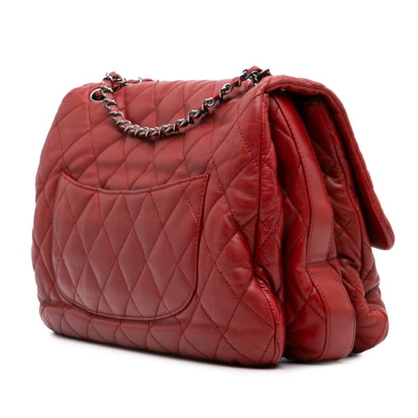 Pre-owned Chanel Maxi Lambskin 3 Accordion Flap Red