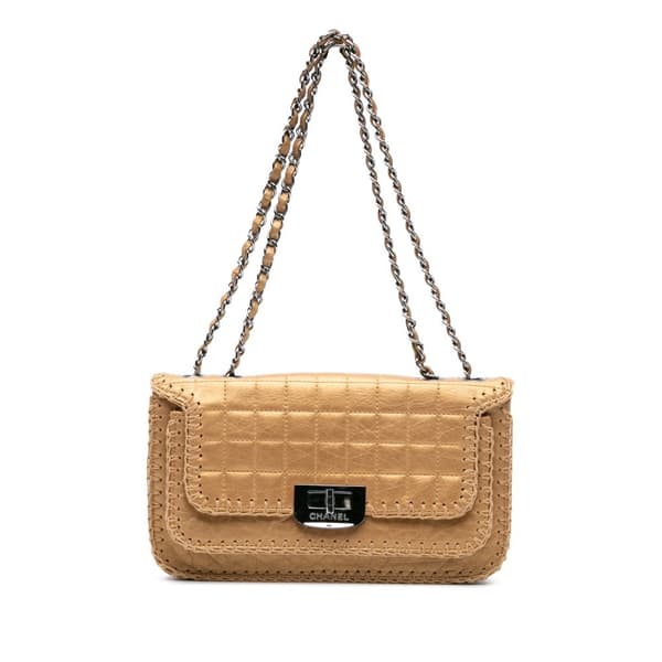 Pre-owned Chanel Aged Calfskin Whipstitch Chocolate Bar Mademoiselle Flap Gold