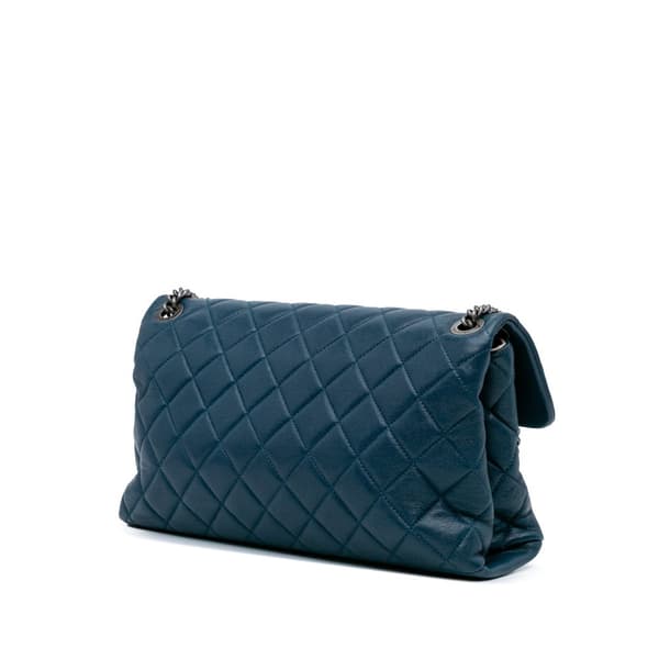 Pre-owned Chanel Large Shiny Quilted Lambskin Burgundy Rocks Flap Blue